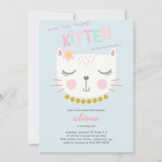 Kitty Cat Kids Birthday Uitnodiging (Voorkant)