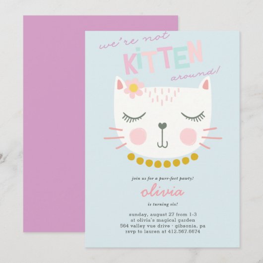 Kitty Cat Kids Birthday Uitnodiging (Voorkant / Achterkant)