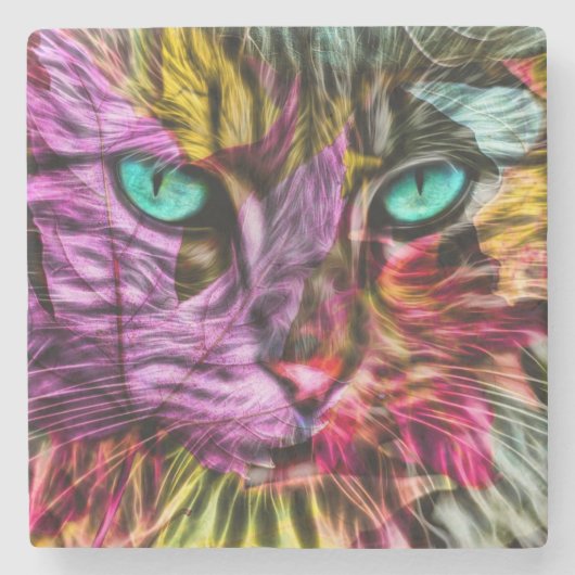 Kitty Cat Kitten Artsy Design Stenen Onderzetter (Voorkant)