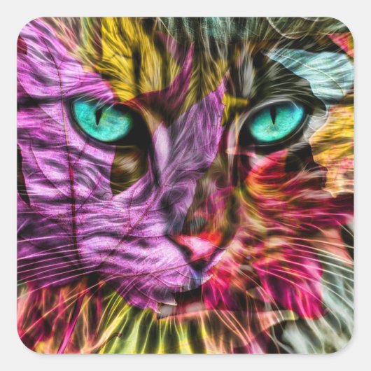 Kitty Cat Kitten Artsy Design Vierkante Sticker (Voorkant)