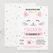 Kitty Cat Kitten Birthday Uitnodigingen voor meisj (Voorkant / Achterkant)