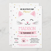 Kitty Cat Kitten Birthday Uitnodigingen voor meisj (Voorkant / Achterkant)