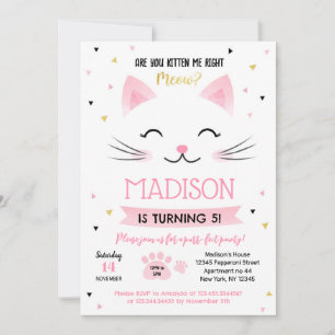 Kitty Cat Kitten Birthday Uitnodigingen voor meisj