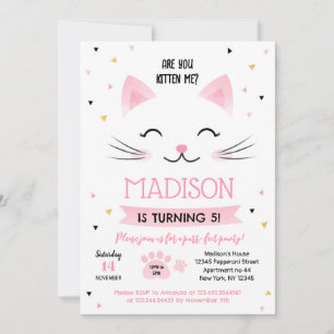 Kitty Cat Kitten Birthday Uitnodigingen voor meisj
