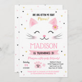 Kitty Cat Kitten Birthday Uitnodigingen voor meisj (Voorkant / Achterkant)