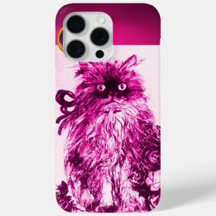 KITTY CAT - KITTEN, FUCHSIA PINK ROSES Gem Monogra iPhone 15 Pro Max Hoesje