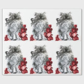 KITTY CAT/KITTEN MET RED ROSES Black White Cadeaupapier (Vlak)