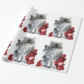 KITTY CAT/KITTEN MET RED ROSES Black White Cadeaupapier (Uitgerold)