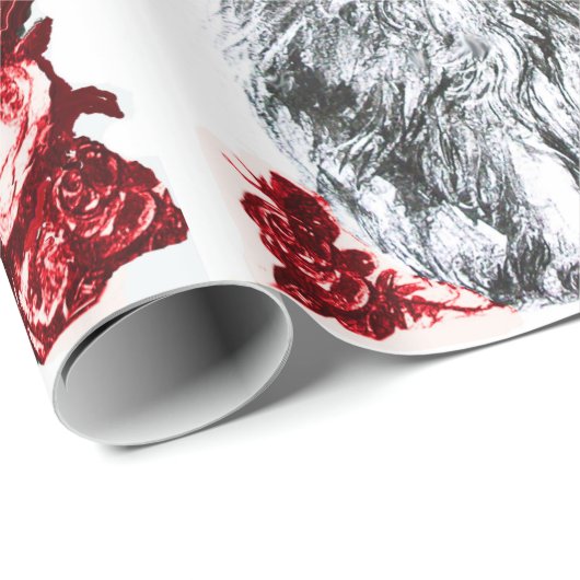 KITTY CAT/KITTEN MET RED ROSES Black White Cadeaupapier (Rol Hoek)