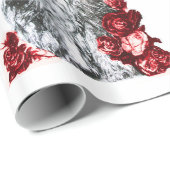 KITTY CAT/KITTEN MET RED ROSES Black White Cadeaupapier (Rol Hoek)