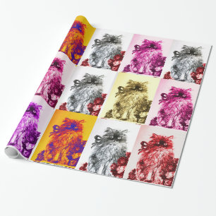 KITTY CAT/KITTEN MET RODE ROSEN CADEAUPAPIER