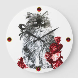 KITTY CAT, KITTEN MET RODE ROSEN, zwart-wit Grote Klok