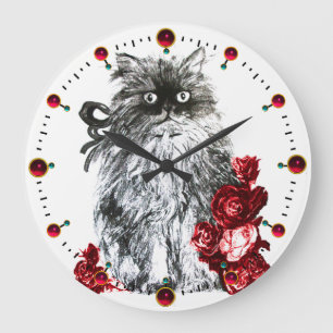 KITTY CAT, KITTEN MET RODE ROSEN, zwart-wit Grote Klok