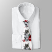 KITTY CAT, KITTEN MET RODE ROSES Black White Stropdas (Gebonden)