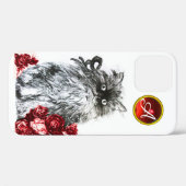 KITTY CAT, KITTEN MET RODE ROSES GEM MONOGRAM, wit Case-Mate iPhone Case (Achterkant (horizontaal))