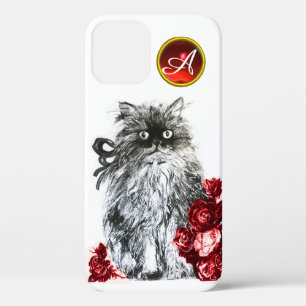KITTY CAT, KITTEN MET RODE ROSES GEM MONOGRAM, wit Case-Mate iPhone Case