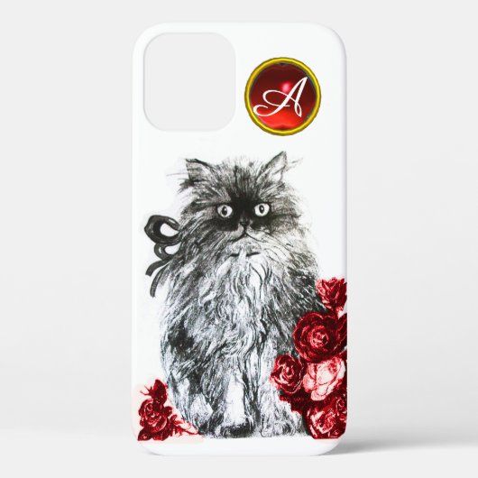 KITTY CAT, KITTEN MET RODE ROSES GEM MONOGRAM, wit Case-Mate iPhone Case (Achterkant)