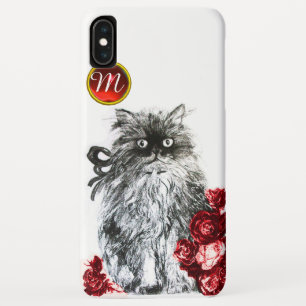 KITTY CAT, KITTEN MET RODE ROSES GEM MONOGRAM, wit iPhone XS Max Hoesje