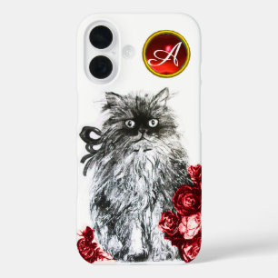 KITTY CAT, KITTEN MET RODE ROSES GEM MONOGRAM, wit iPhone 16 Hoesje