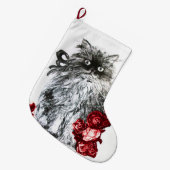 KITTY CAT, KITTEN MET WITTE RODE ROSEN GROTE KERSTSOK (Voorkant (Hangend))
