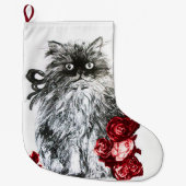 KITTY CAT, KITTEN MET WITTE RODE ROSEN GROTE KERSTSOK (Voorkant)