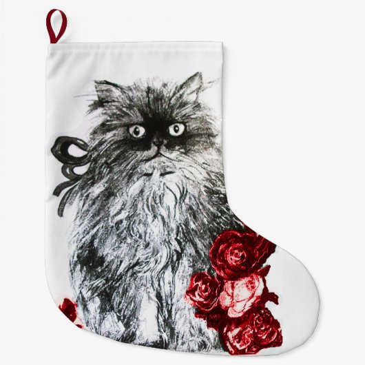 KITTY CAT, KITTEN MET WITTE RODE ROSEN GROTE KERSTSOK (Voorkant)