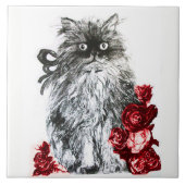 KITTY CAT, KITTEN MET WITTE RODE ROSEN TEGELTJE (Voorkant)