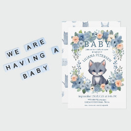 Kitty Cat Kitten Pastel Blue Boy Baby shower Invit Kaart