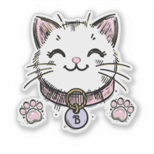 Kitty Cat Kitten Roze Paars Goud Verjaardagsfeestj Sticker