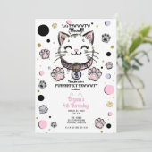 Kitty Cat Kitten Roze Paarse gouden verjaardagsfee Kaart (Staand voorkant)