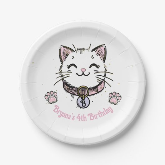 Kitty Cat Kitten Roze Paarse gouden verjaardagsfee Papieren Bordje (Voorkant)