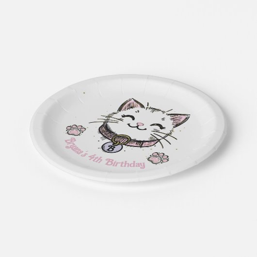 Kitty Cat Kitten Roze Paarse gouden verjaardagsfee Papieren Bordje (Gekanteld)