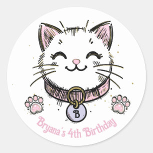 Kitty Cat Kitten Roze Paarse gouden verjaardagsfee Ronde Sticker