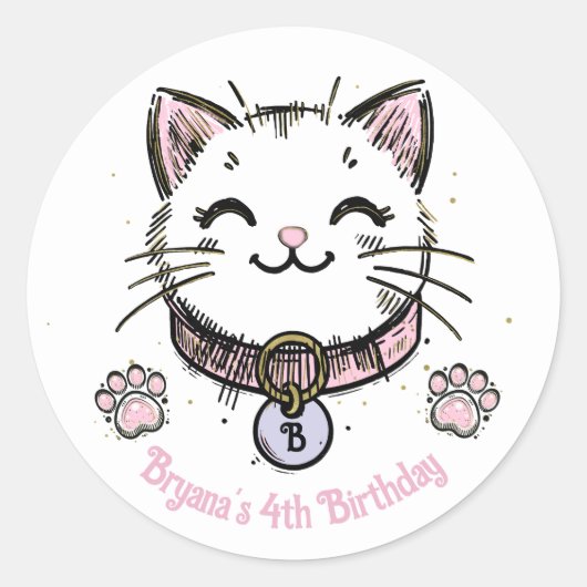 Kitty Cat Kitten Roze Paarse gouden verjaardagsfee Ronde Sticker (Voorkant)