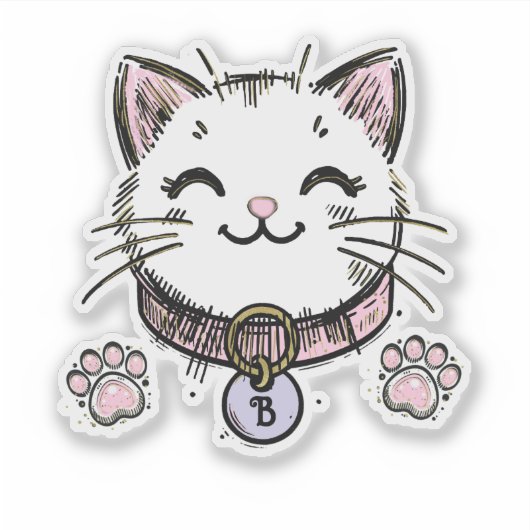 Kitty Cat Kitten Roze Paarse gouden verjaardagsfee Sticker (Voorkant)
