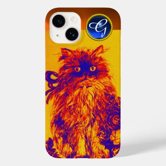 KITTY CAT, KITTEN YELLOW BLUE ROZEN Gem Monogram Case-Mate iPhone Case (Achterkant)