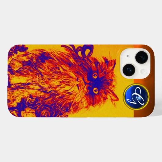 KITTY CAT, KITTEN YELLOW BLUE ROZEN Gem Monogram Case-Mate iPhone Case (Achterkant (horizontaal))