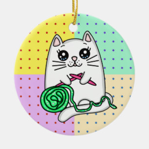 Kitty Cat Knitting met Yarn Keramisch Ornament