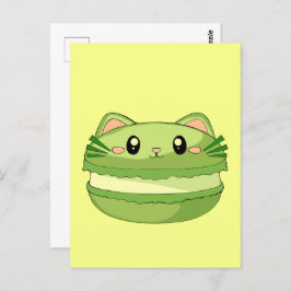 Kitty Cat Matcha Macaron Briefkaart