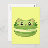 Kitty Cat Matcha Macaron Briefkaart (Voorkant / Achterkant)