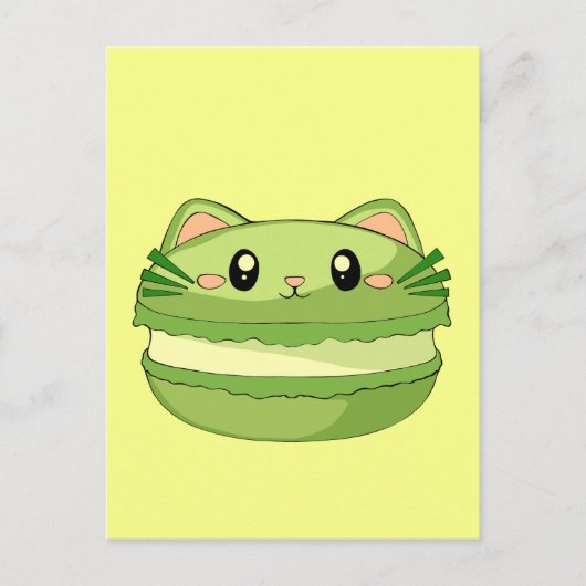 Kitty Cat Matcha Macaron Briefkaart (Voorkant)