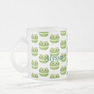 Kitty Cat Matcha Macaron Matglas Koffiemok