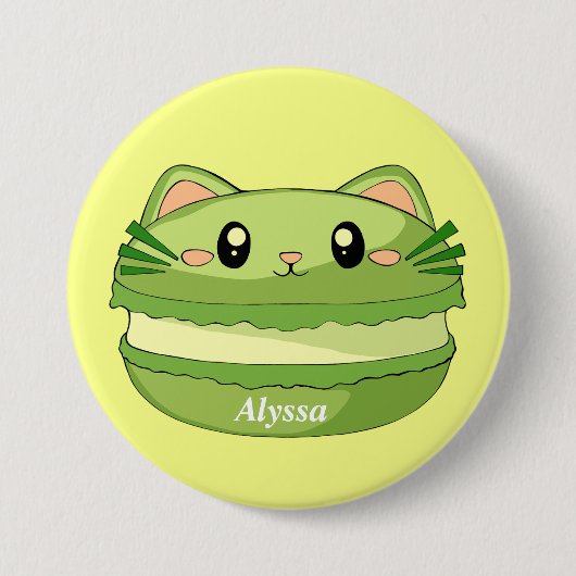 Kitty Cat Matcha Macaron Ronde Button 7,6 Cm (Voorkant)