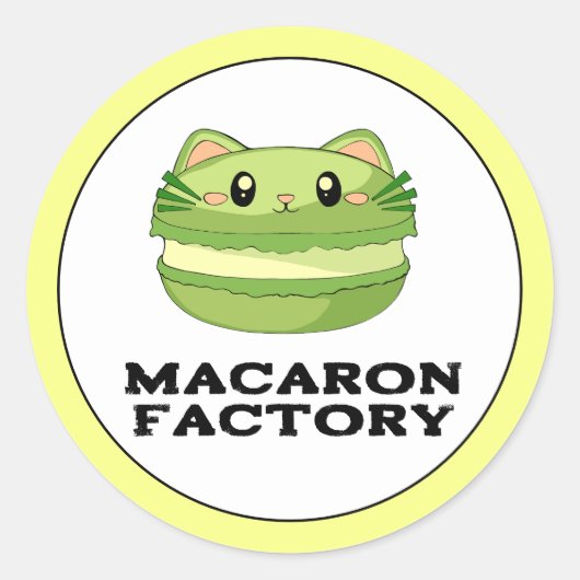 Kitty Cat Matcha Macaron Ronde Sticker (Voorkant)