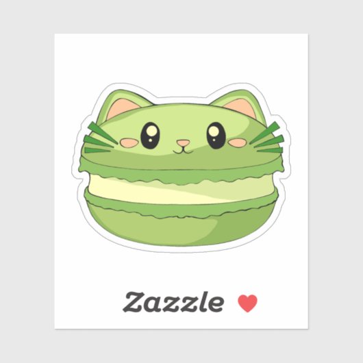 Kitty Cat Matcha Macaron Sticker (Vel)