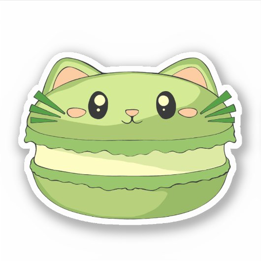 Kitty Cat Matcha Macaron Sticker (Voorkant)