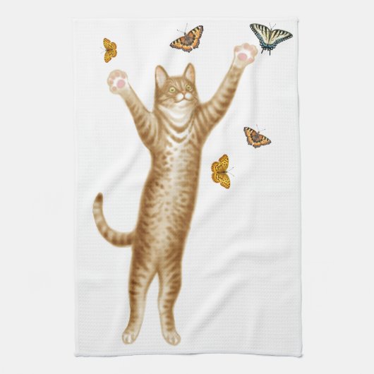 Kitty Cat met Butterflies Kitchen Towel Theedoek (Verticaal)