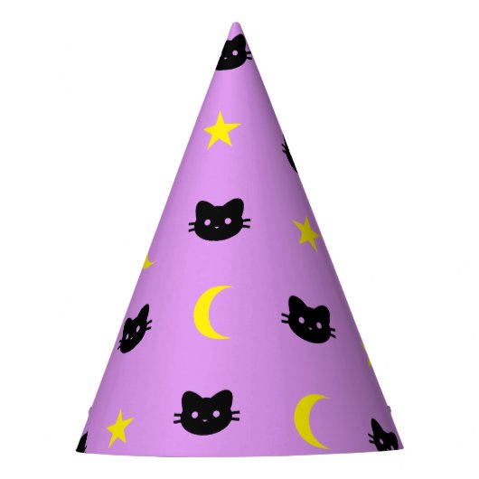kitty Cat Moon and Stars Party Pet Feesthoedjes (Voorkant)