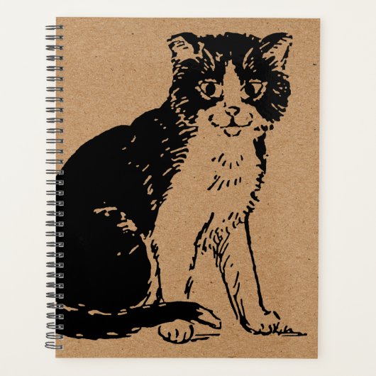 Kitty Cat op bruin papier Fine Art Planner (Voorkant)