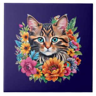 Kitty Cat op marineblauw Tegeltje
